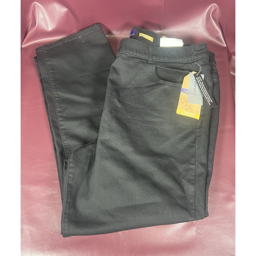 Catherines Womens Black Denim Jeans Size 24W Stud Accents Front Pockets NWT